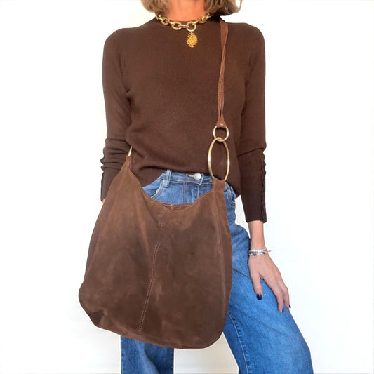 Bolso ante asas doradas marrón