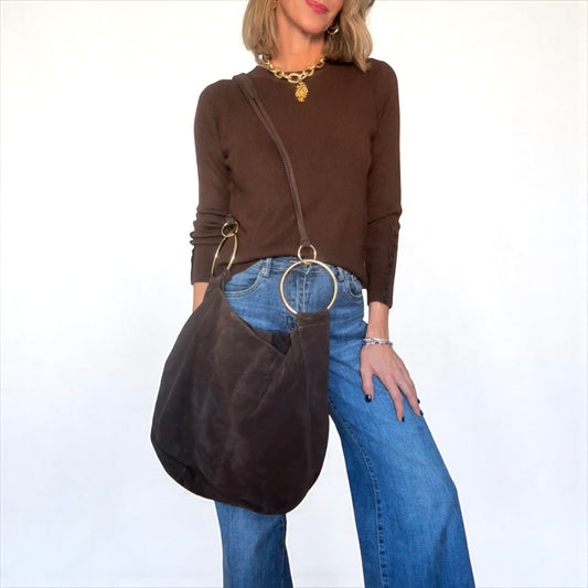 Bolso ante asas doradas marrón oscuro