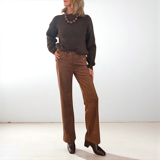 Pantalón efecto ante camel