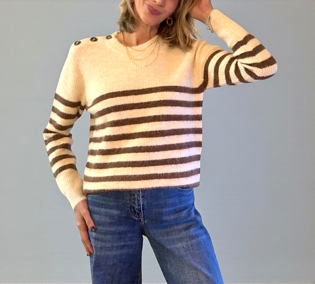 Jersey punto grueso rayas beige& marrón