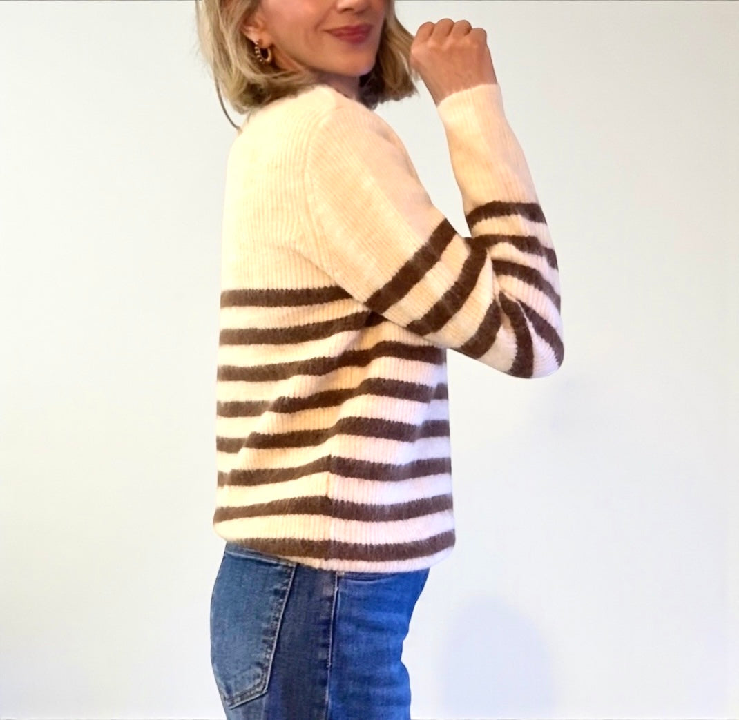 Jersey punto grueso rayas beige& marrón
