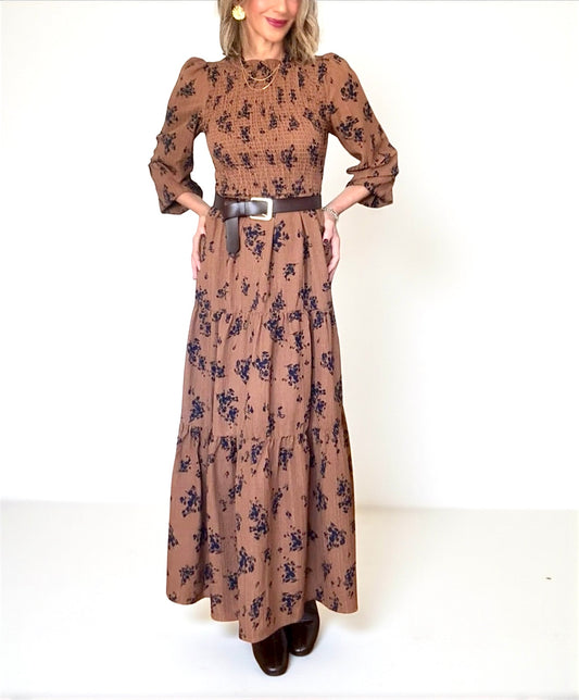 Vestido estampado marrón&azul marino