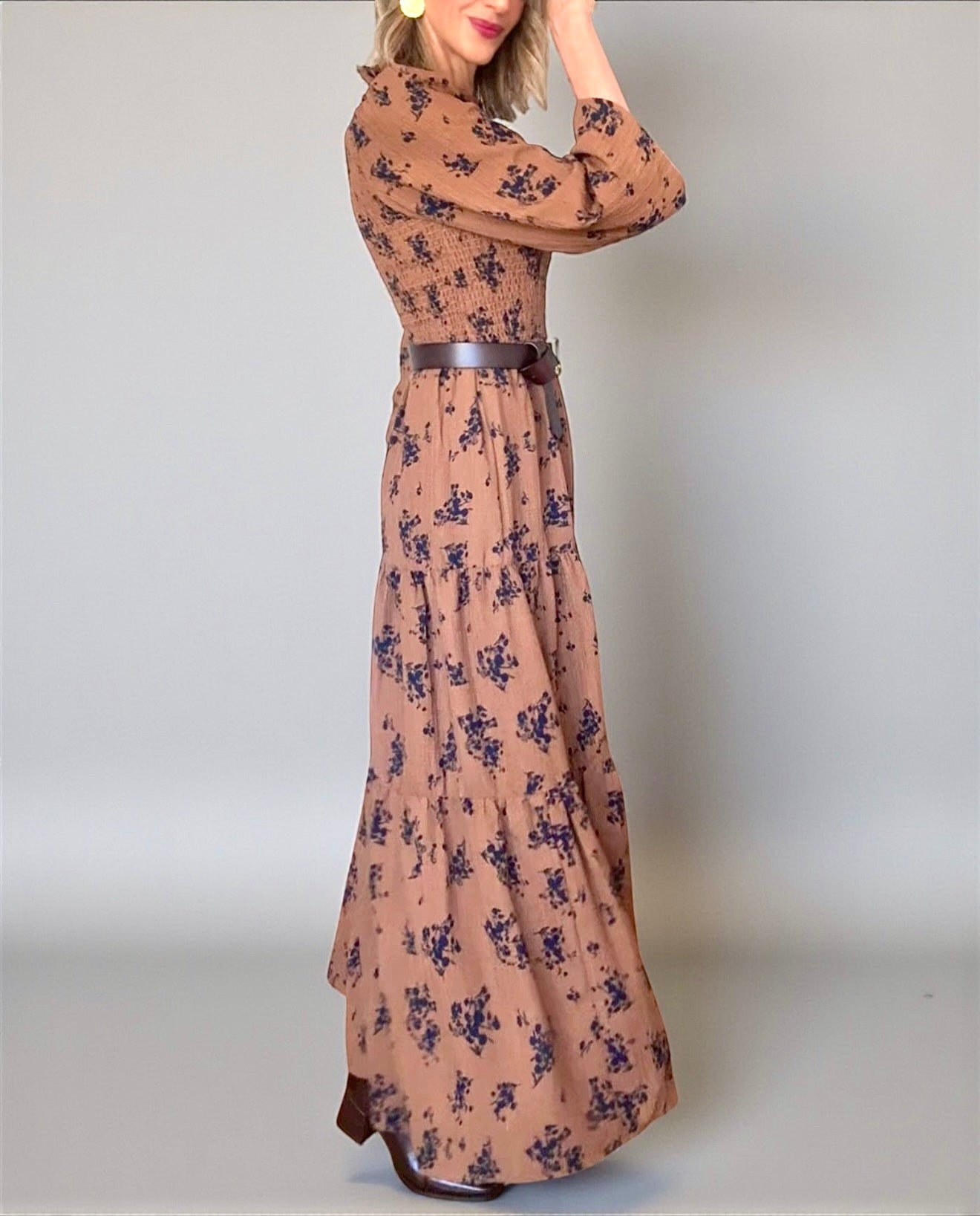 Vestido estampado marrón&azul marino