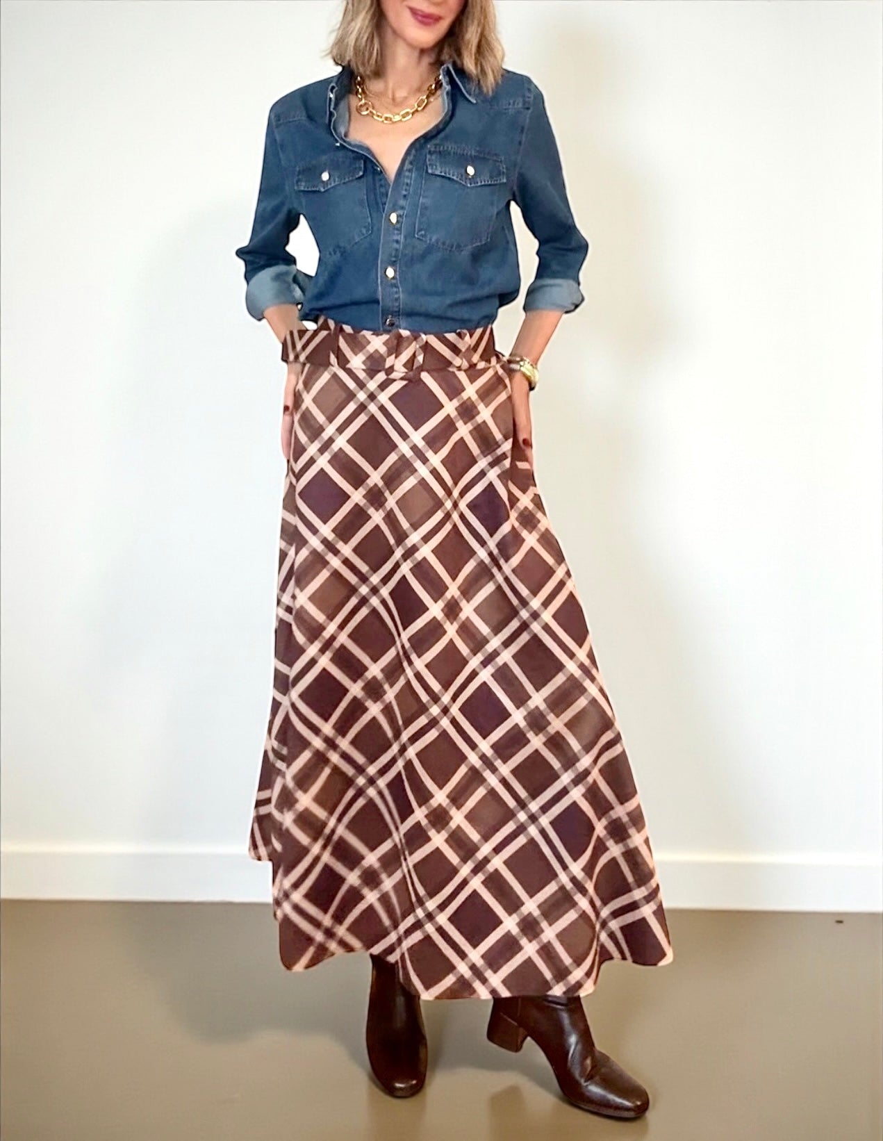 Falda cuadros tonos marrones