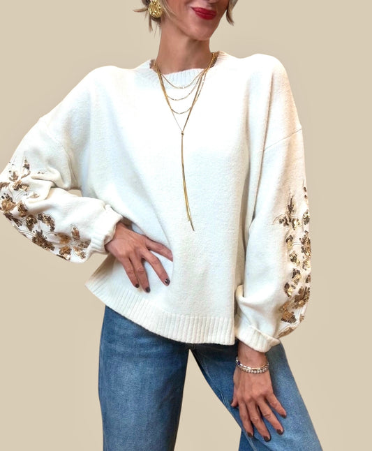 Jersey punto beige&dorado