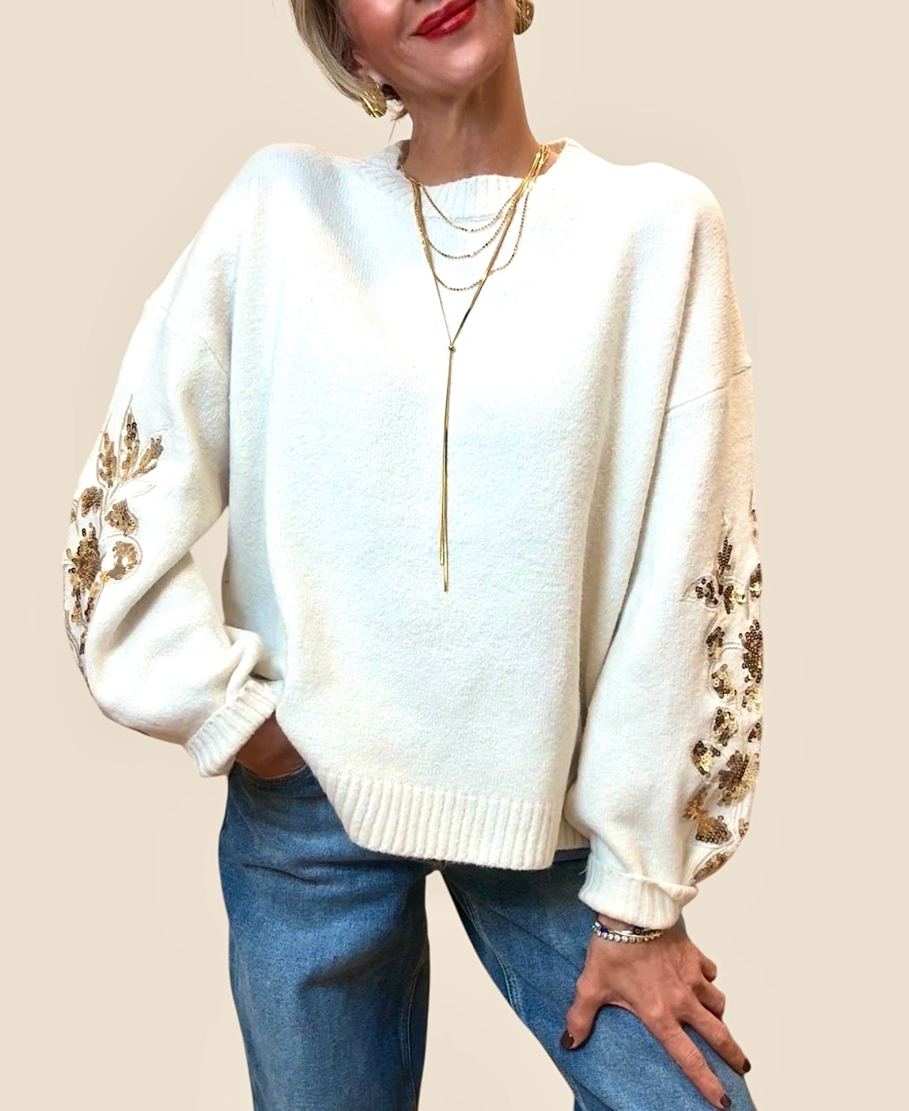 Jersey punto beige&dorado