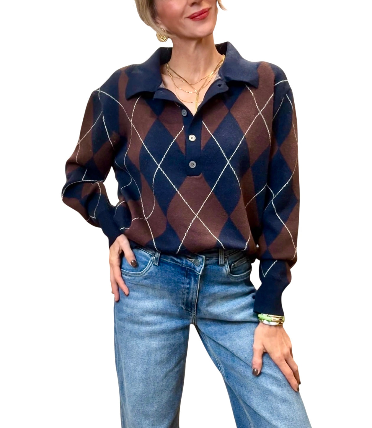 Jersey rombos azul marino & marrón