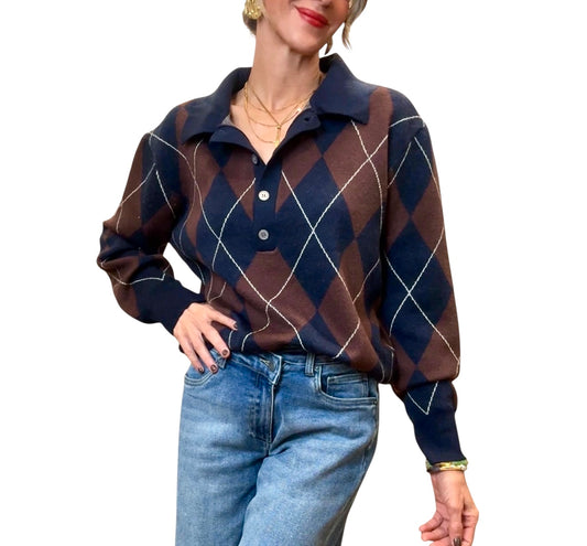 Jersey rombos azul marino & marrón