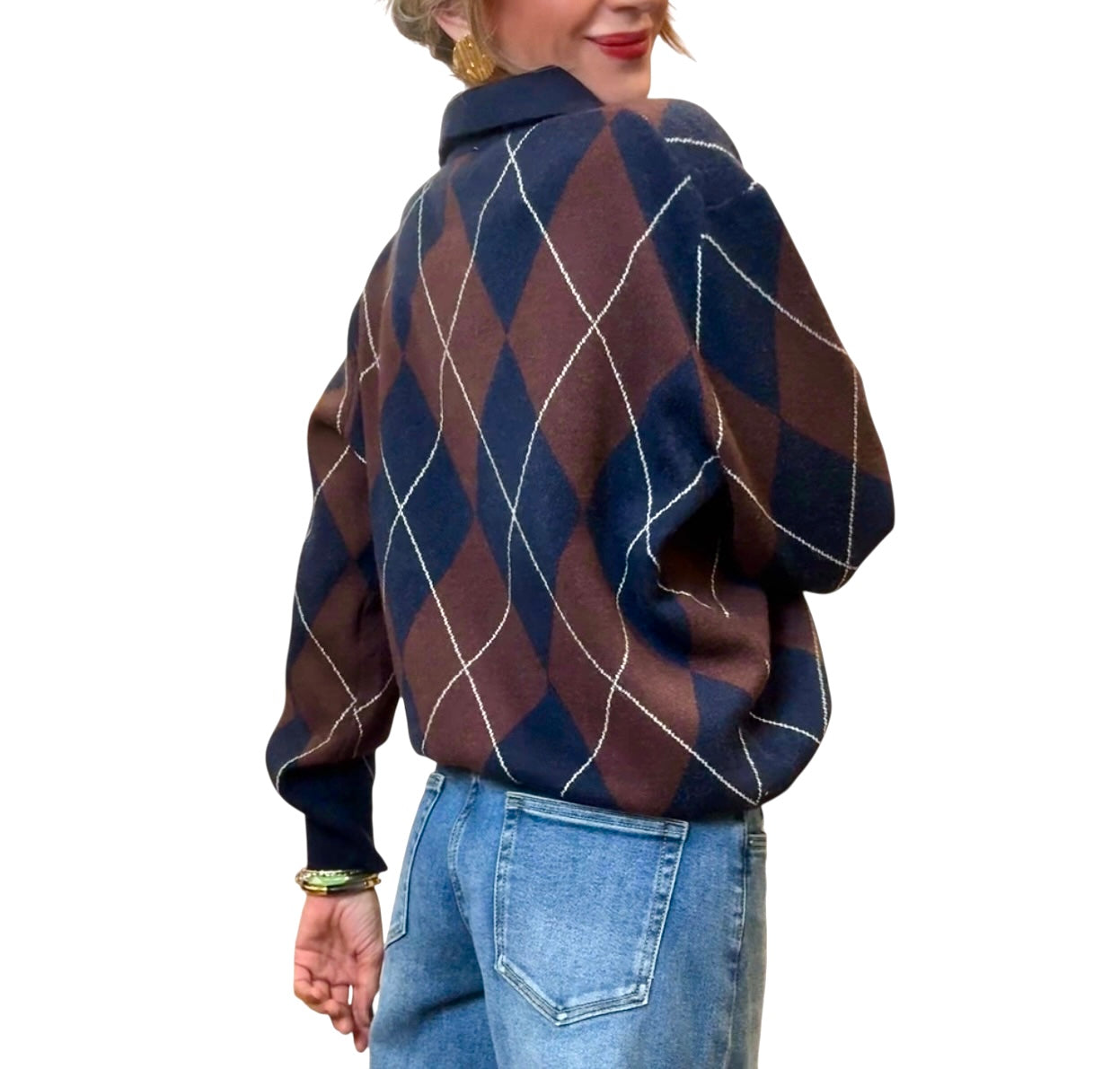 Jersey rombos azul marino & marrón