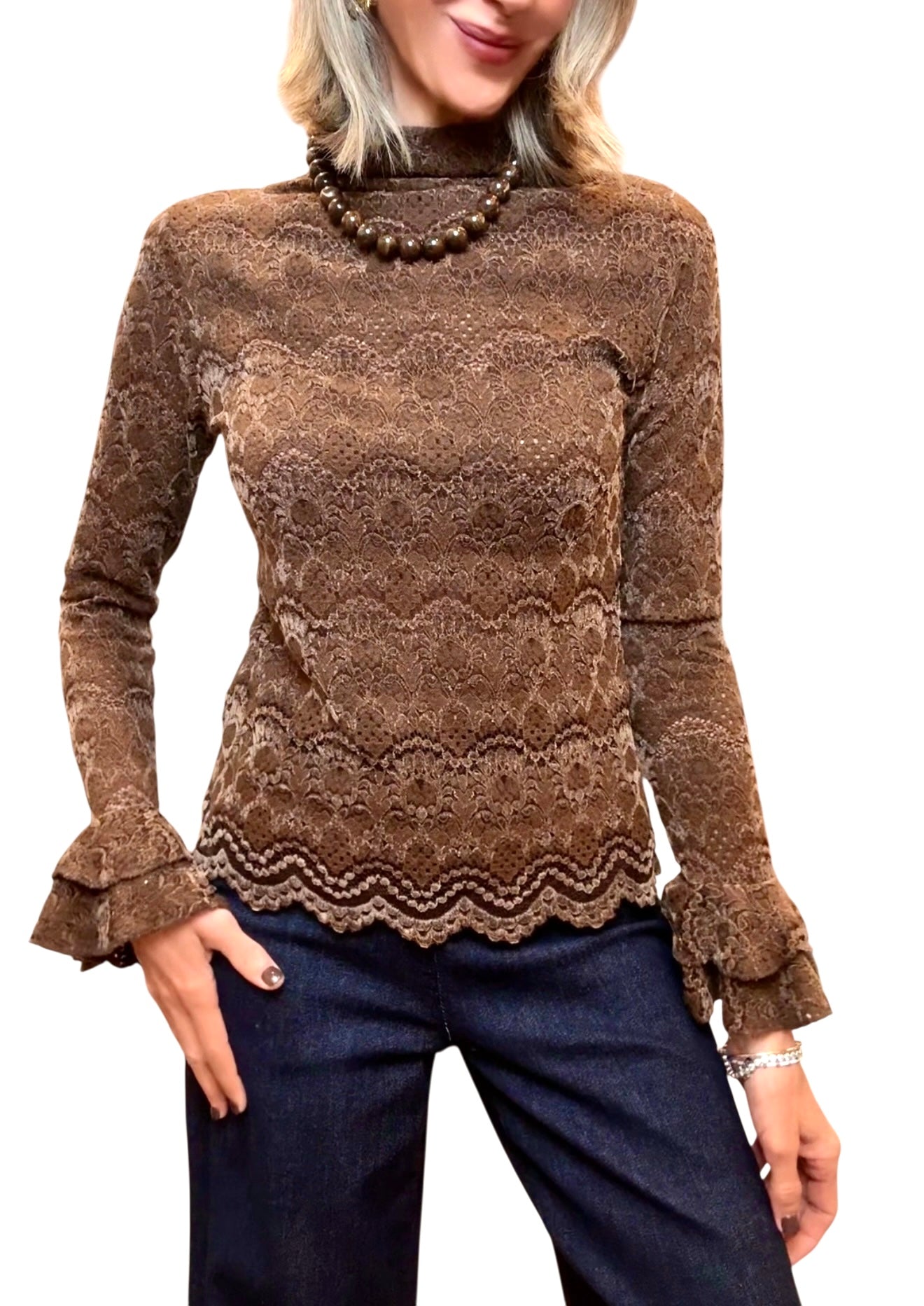 Jersey encaje& terciopelo marrón