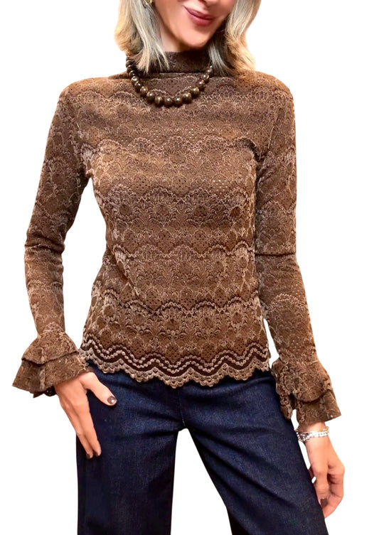 Jersey encaje& terciopelo marrón