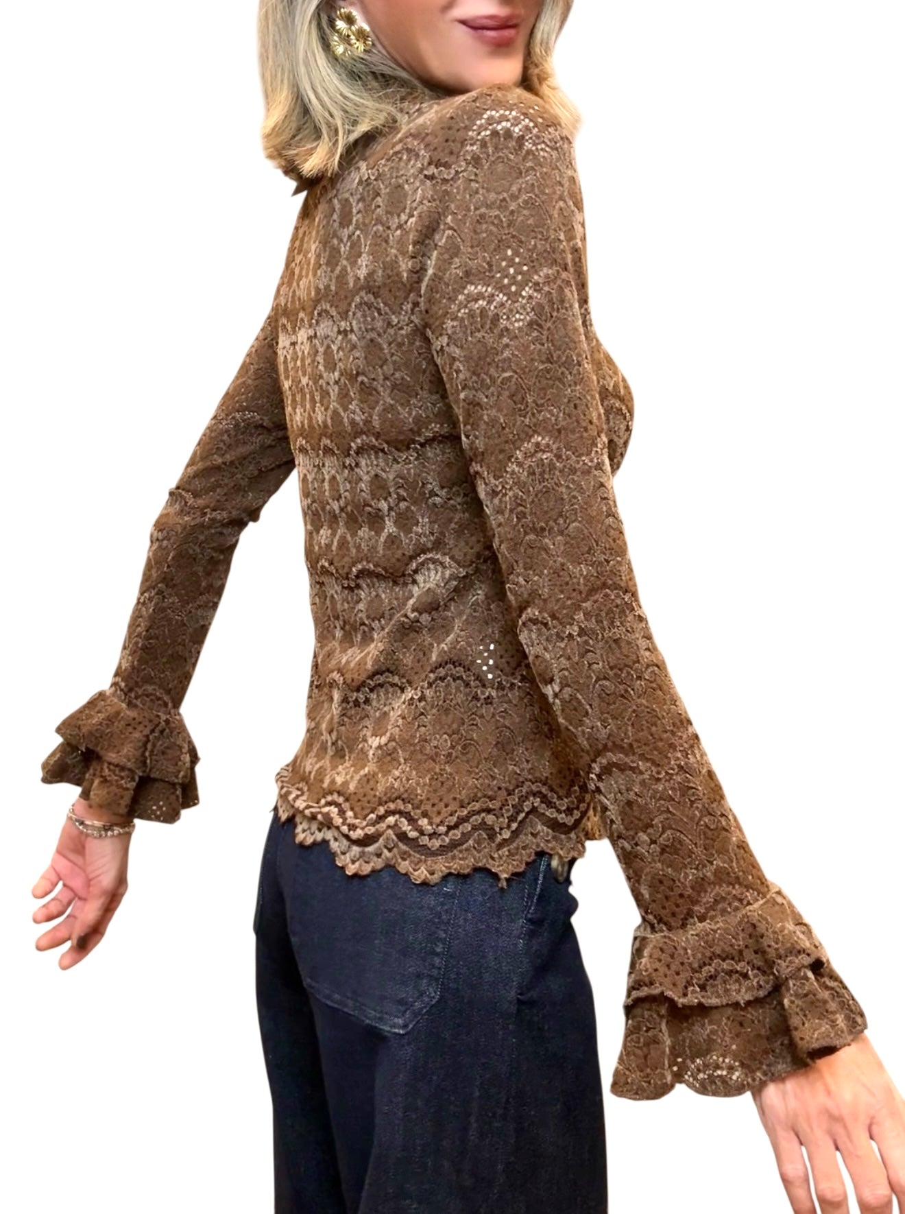 Jersey encaje& terciopelo marrón