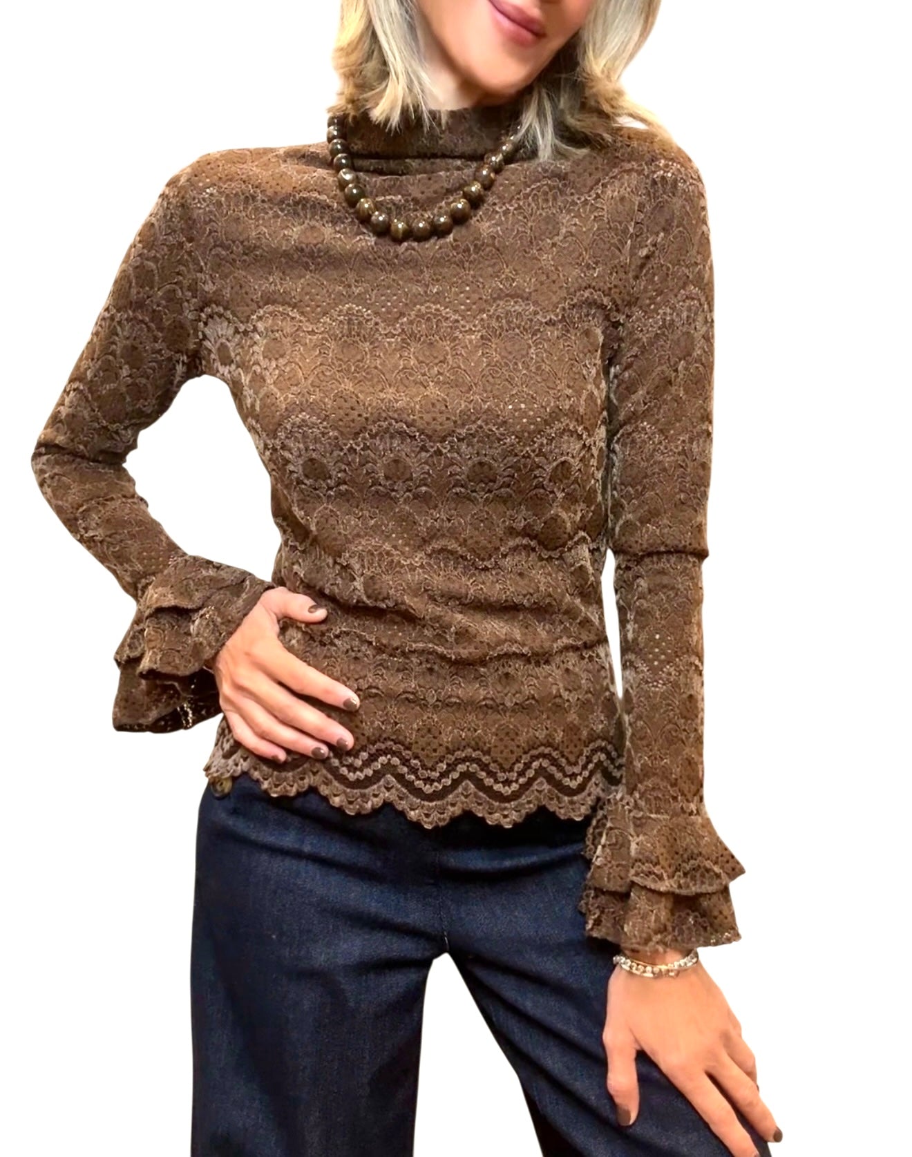 Jersey encaje& terciopelo marrón