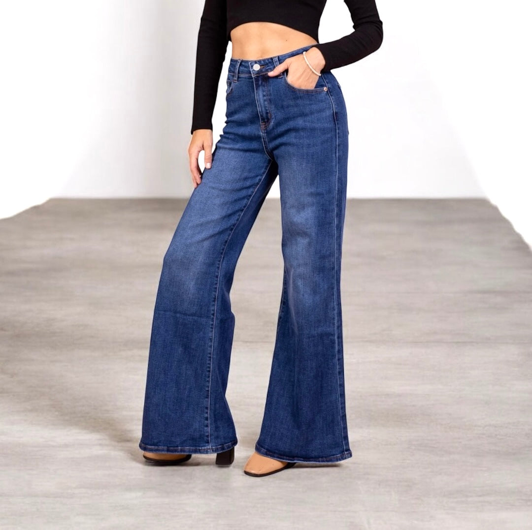 Denim wide leg azul