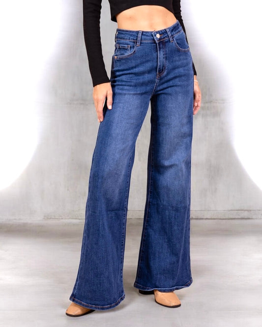 Denim wide leg azul