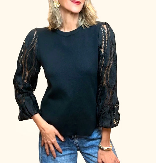 Jersey manga encaje negro