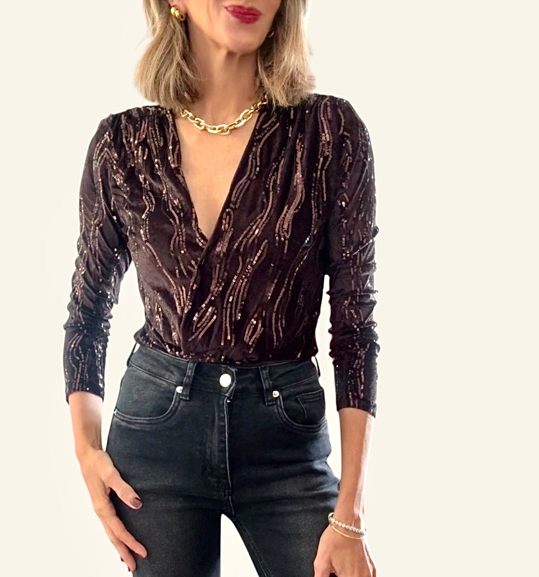 Body terciopelo& lentejuelas marrón