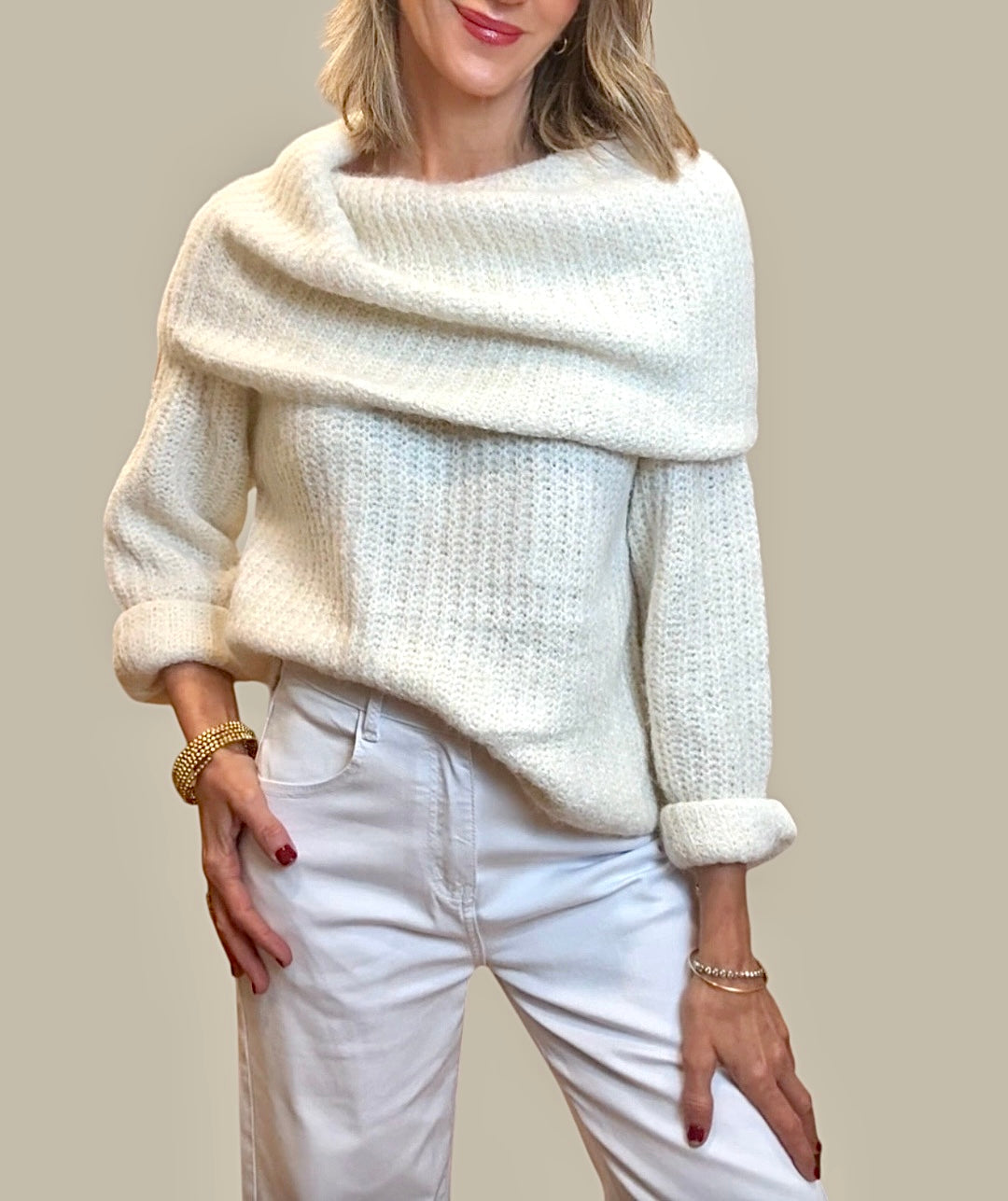 Jersey bardot beige claro