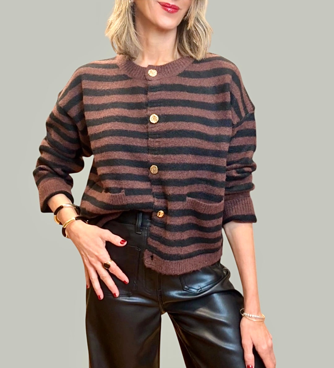 Chaqueta punto rayas marrón & negro