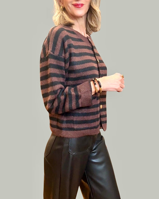 Chaqueta punto rayas marrón & negro