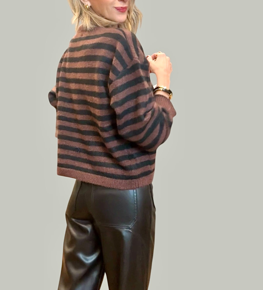 Chaqueta punto rayas marrón & negro