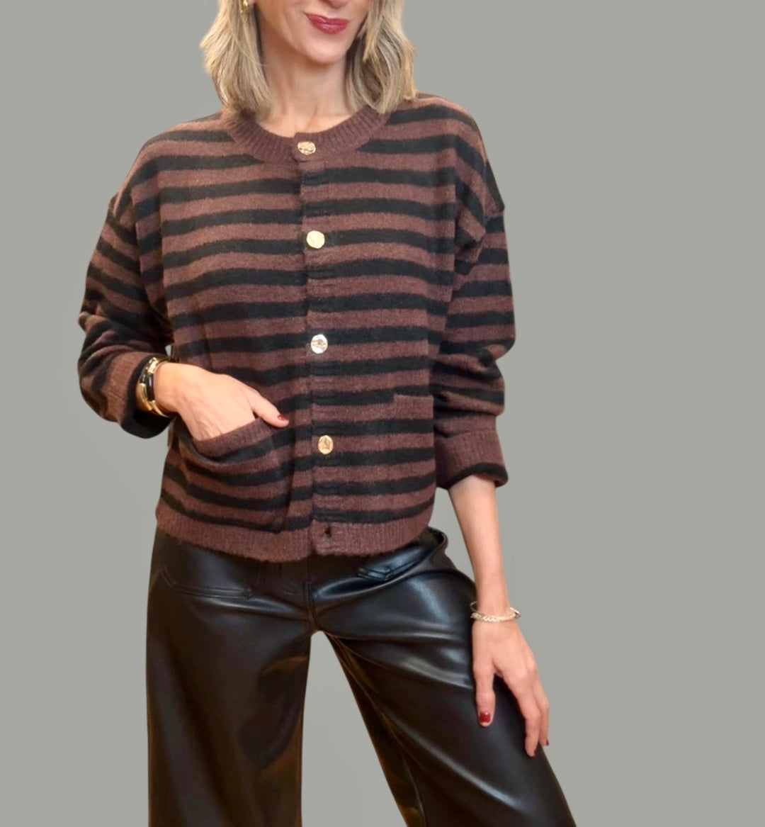Chaqueta punto rayas marrón & negro