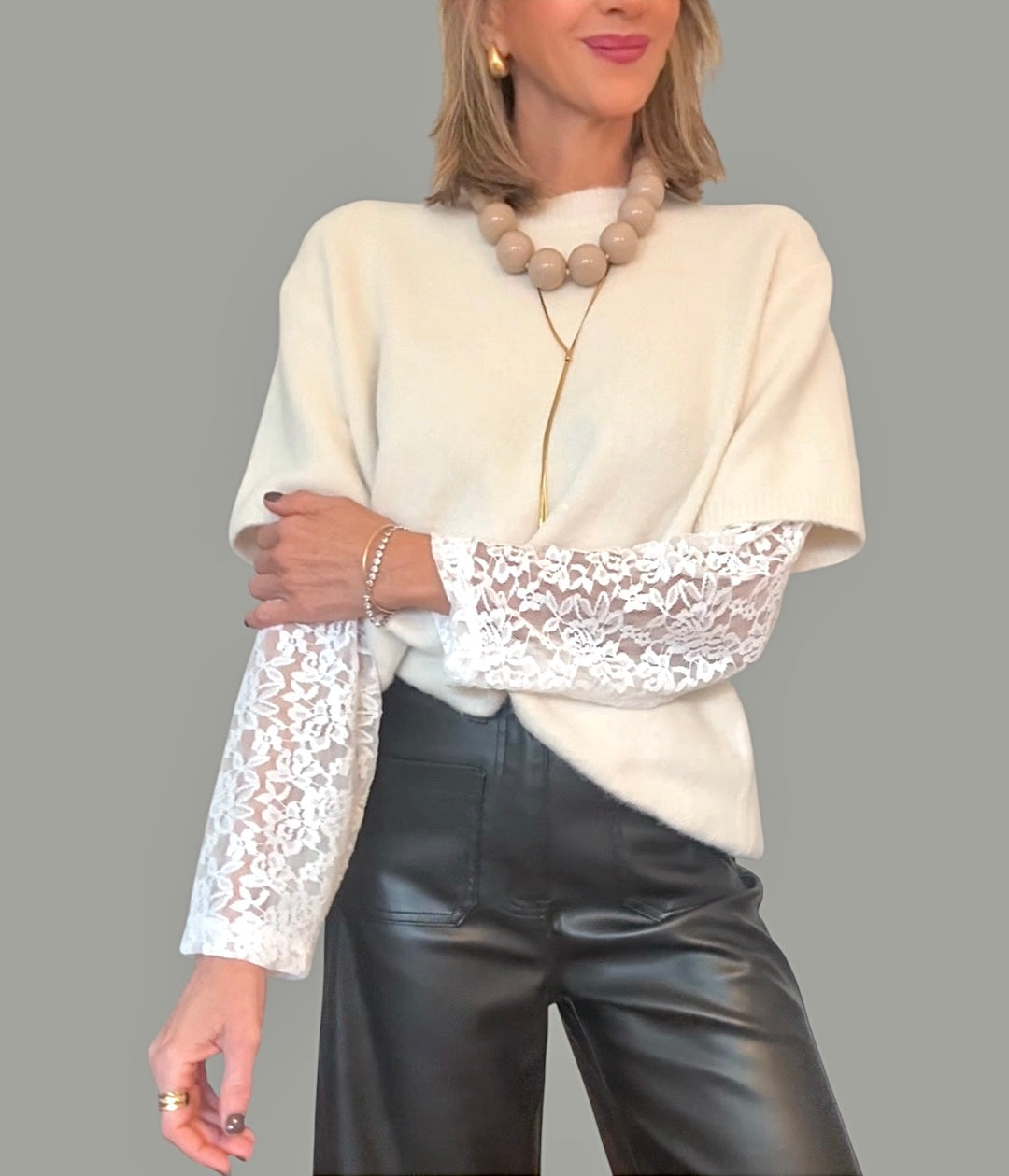 Jersey punto manga encaje