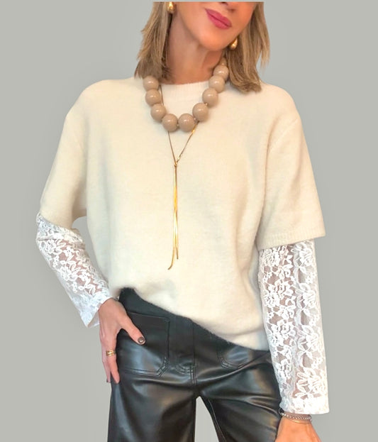 Jersey punto manga encaje