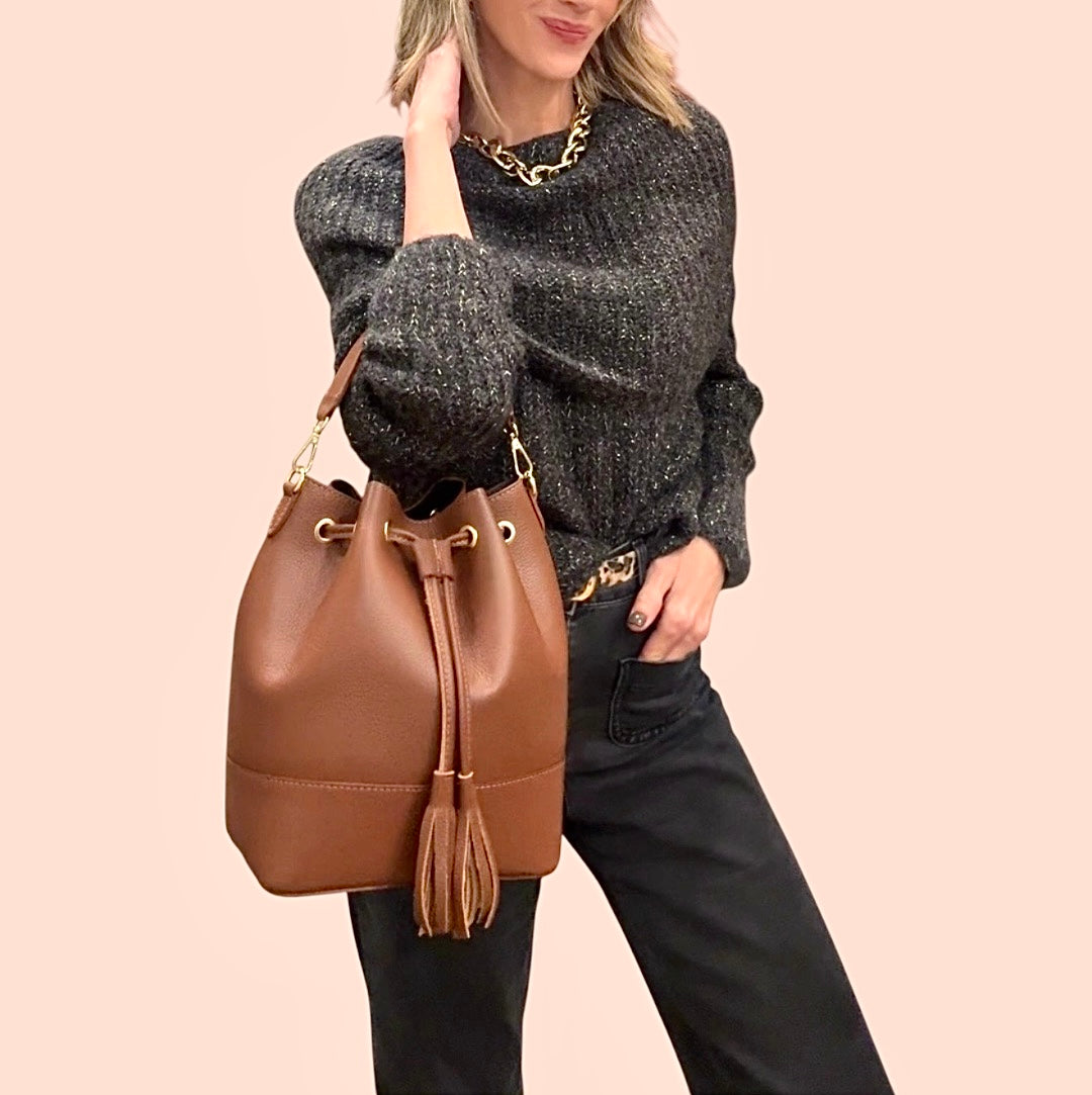 Bolso bombonera piel marrón