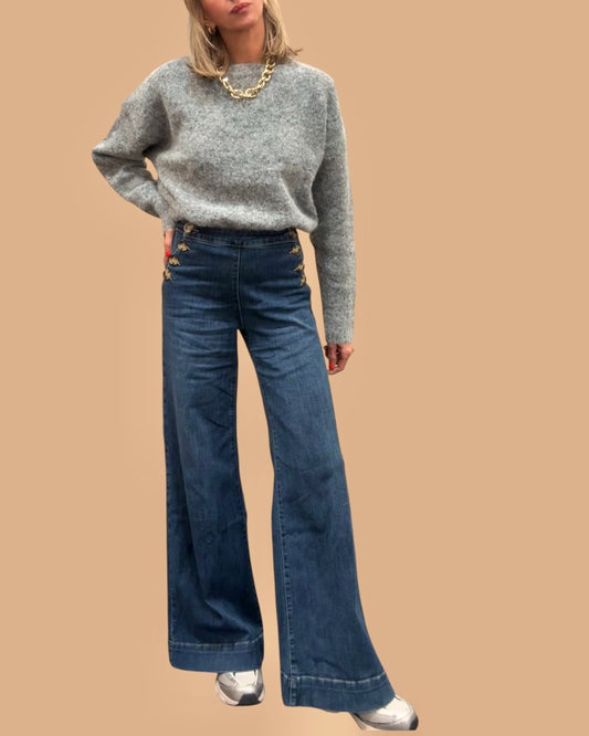 Denim azul botones laterales