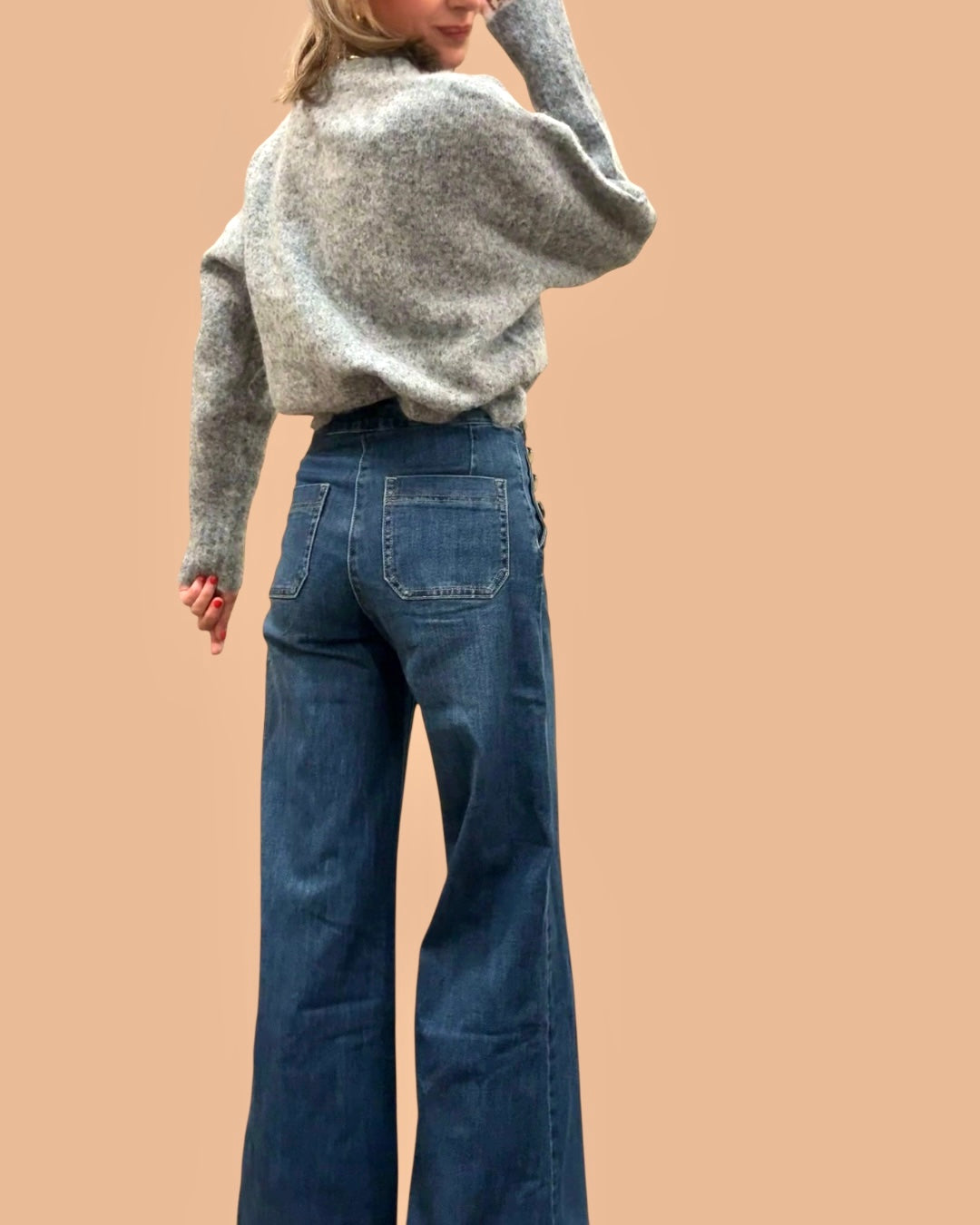 Denim azul botones laterales