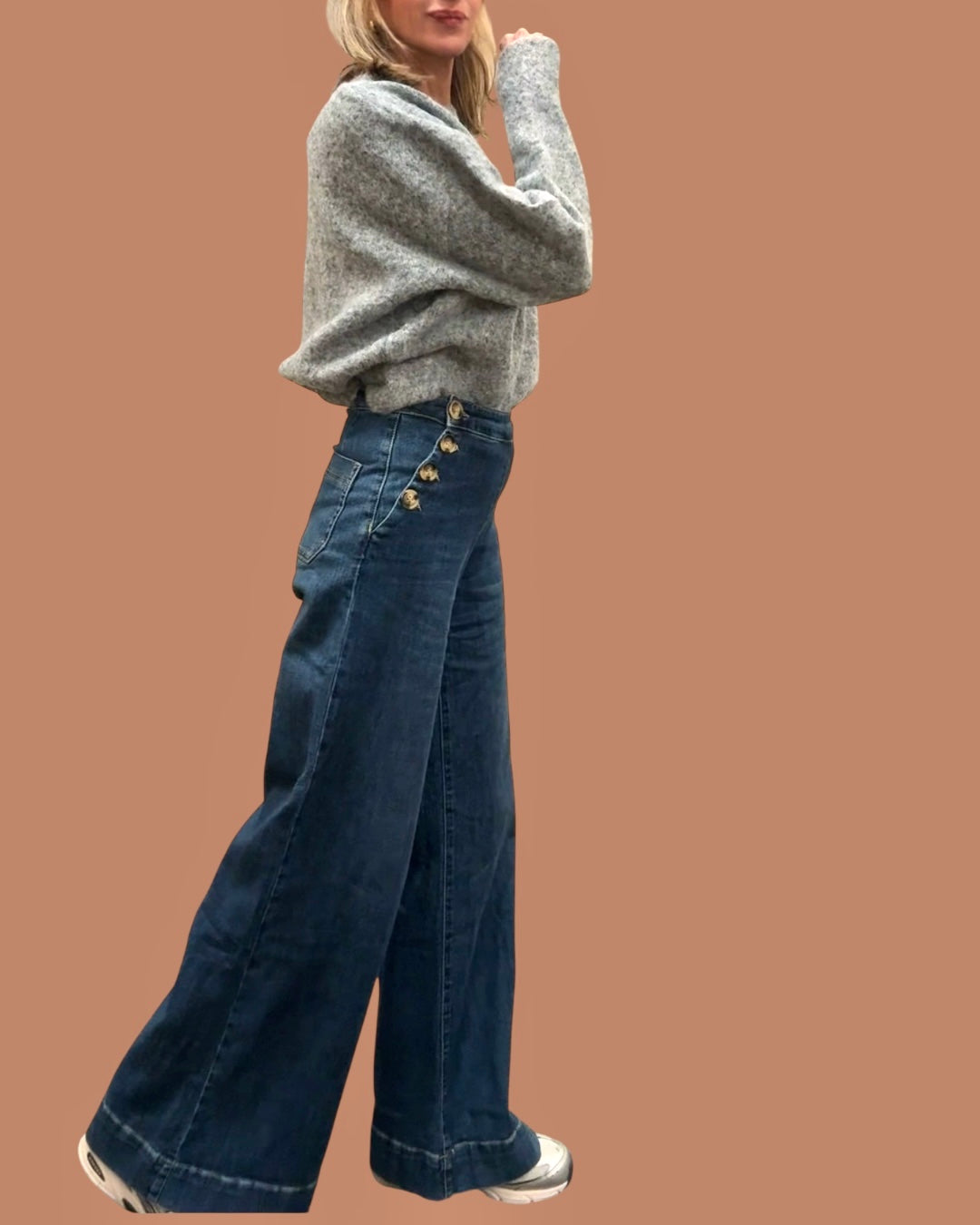 Denim azul botones laterales