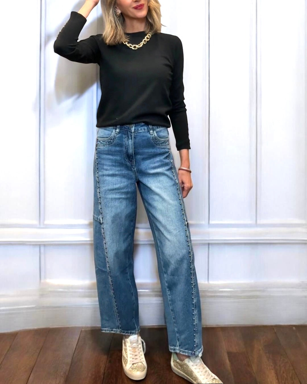 Denim barrel /balloom tachuelas azul