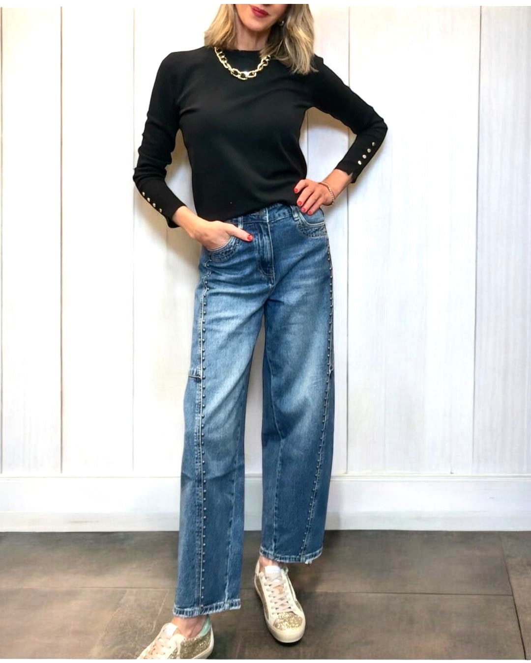 Denim barrel /balloom tachuelas azul