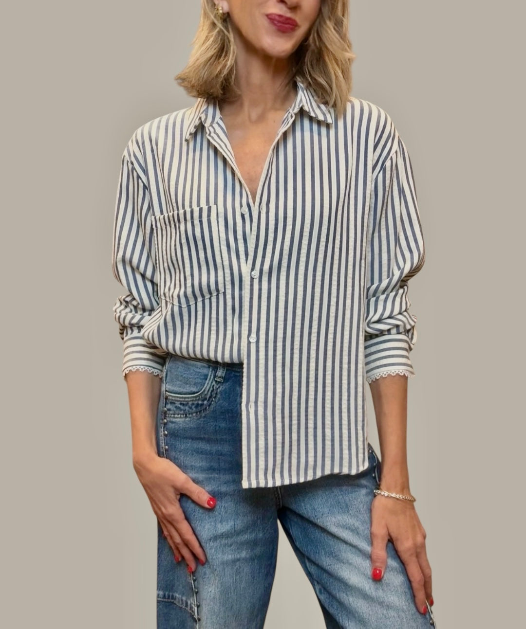 Camisa rayas detalle encaje