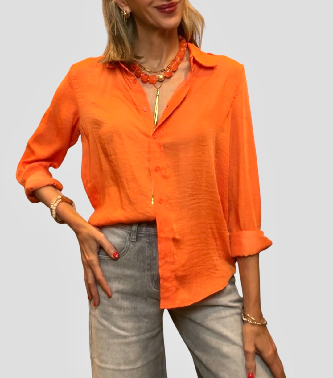 Camisa satinada naranja