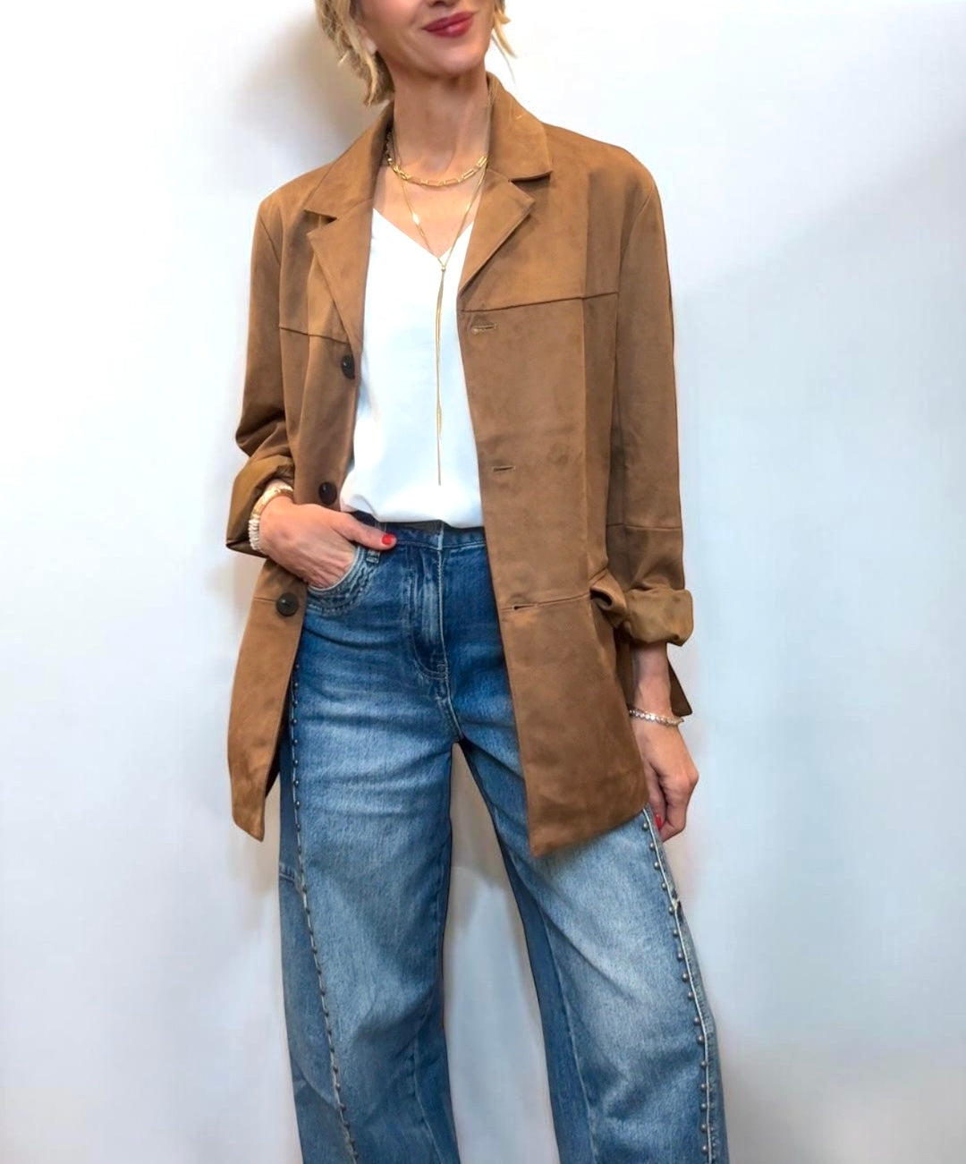 Chaqueta blazer antelina marrón