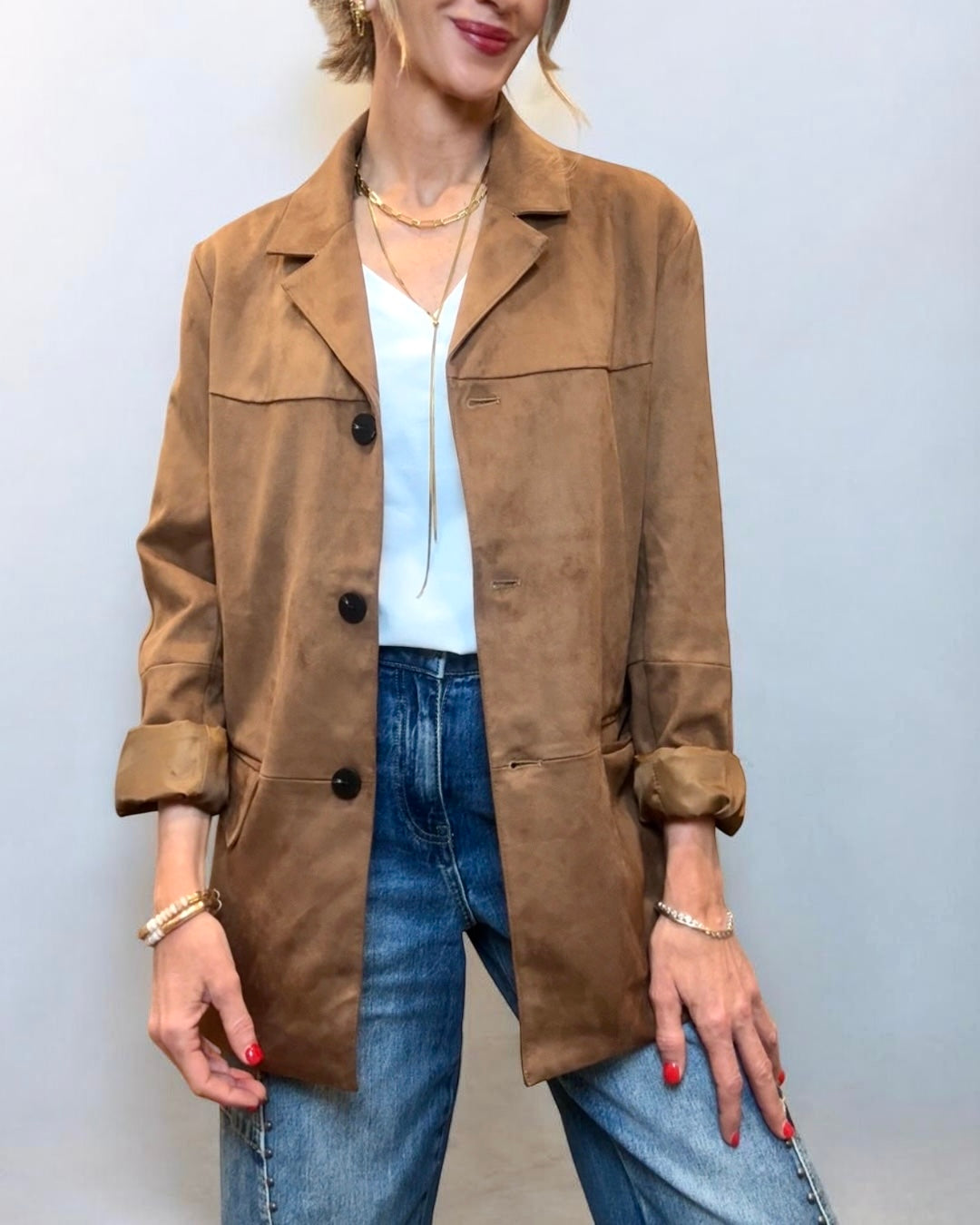 Chaqueta blazer antelina marrón