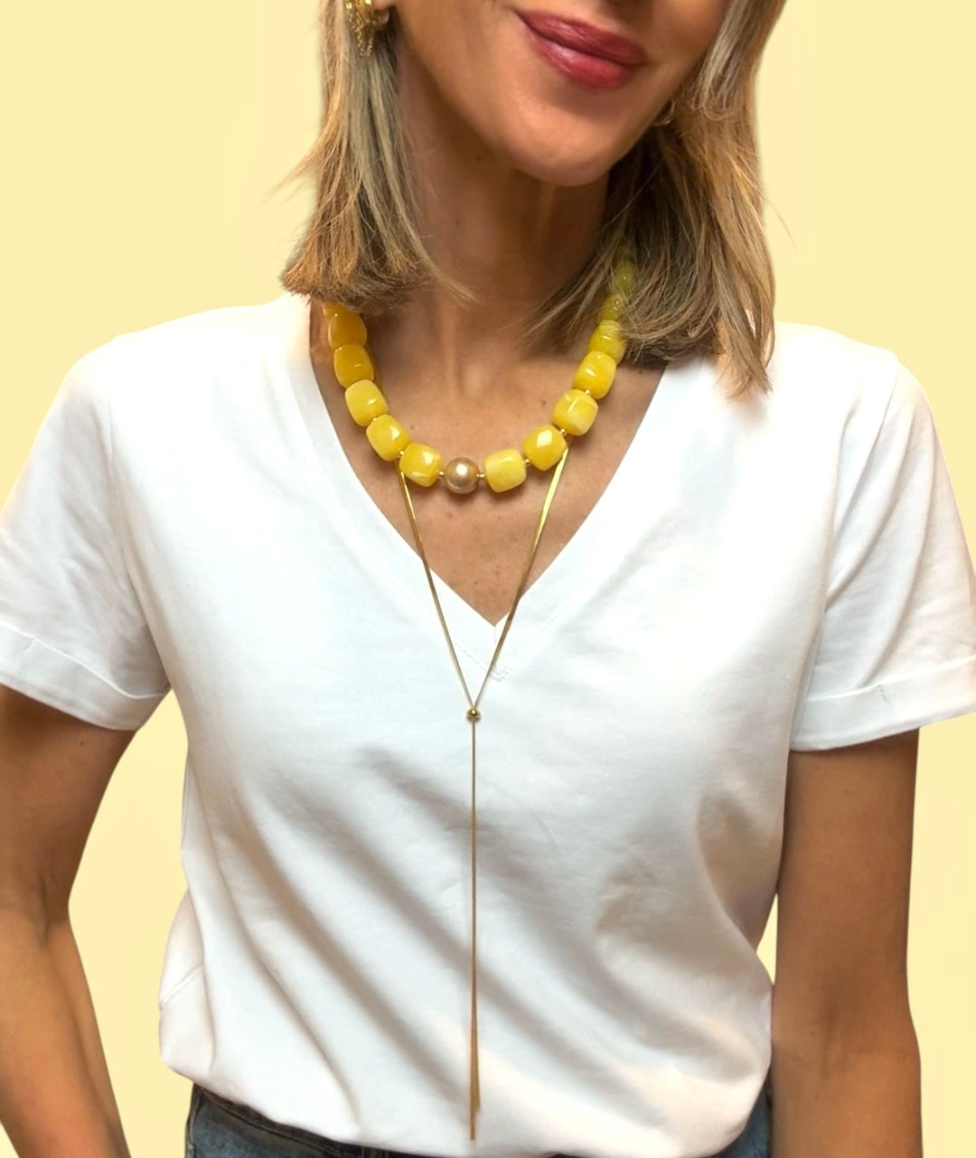 Collar bolas amarillo&dorado