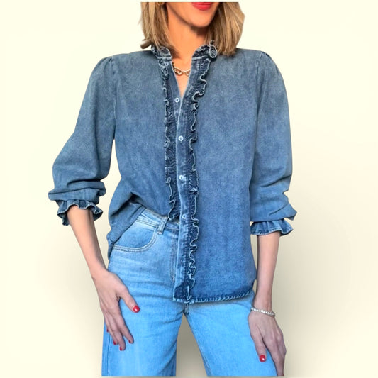 Camisa denim detalle volantes