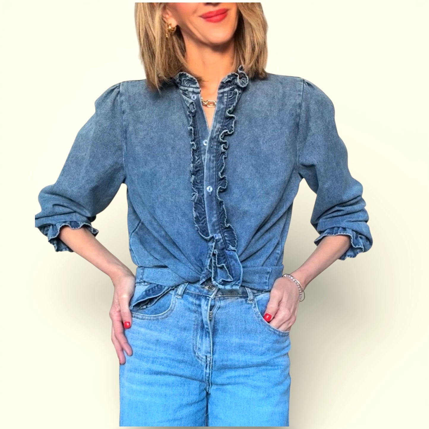 Camisa denim detalle volantes