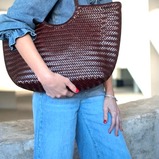 Bolso trenzado piel marrón