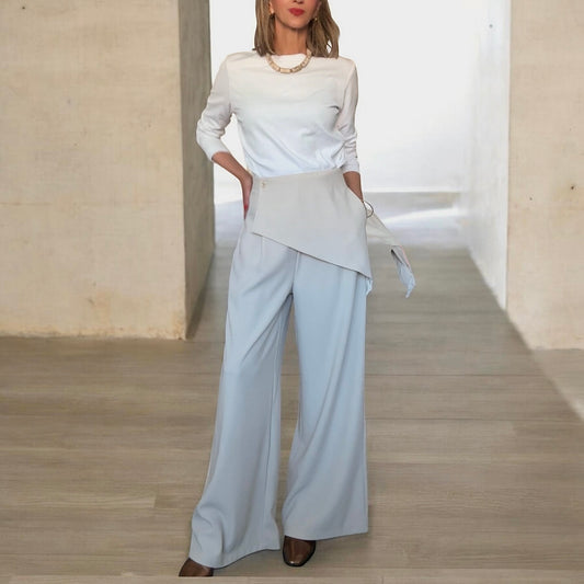 Pantalón pinzas asimétrico beige