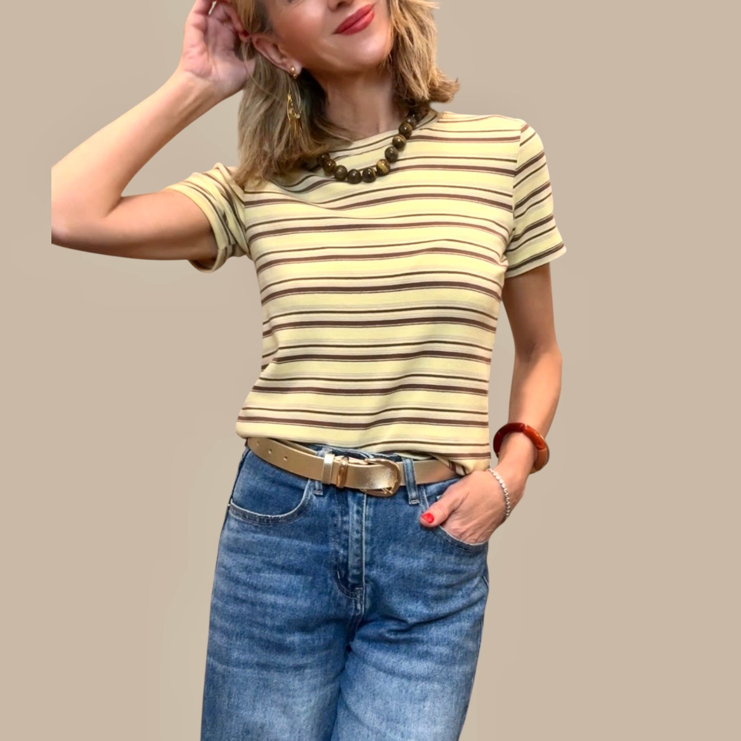 Camiseta rayas amarillo & marrón