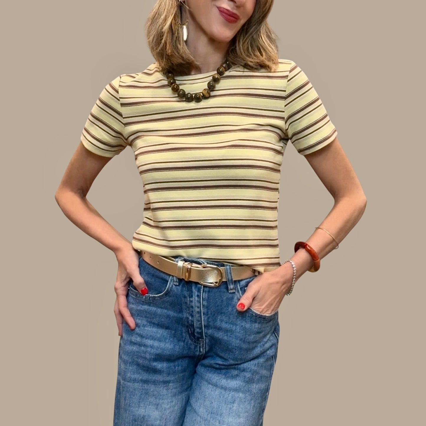 Camiseta rayas amarillo & marrón