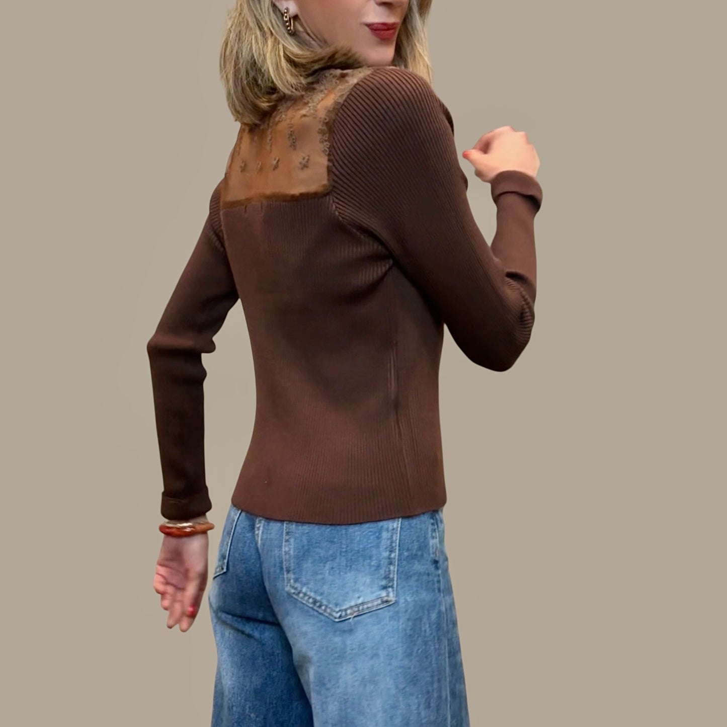 Jersey canalé encaje marrón