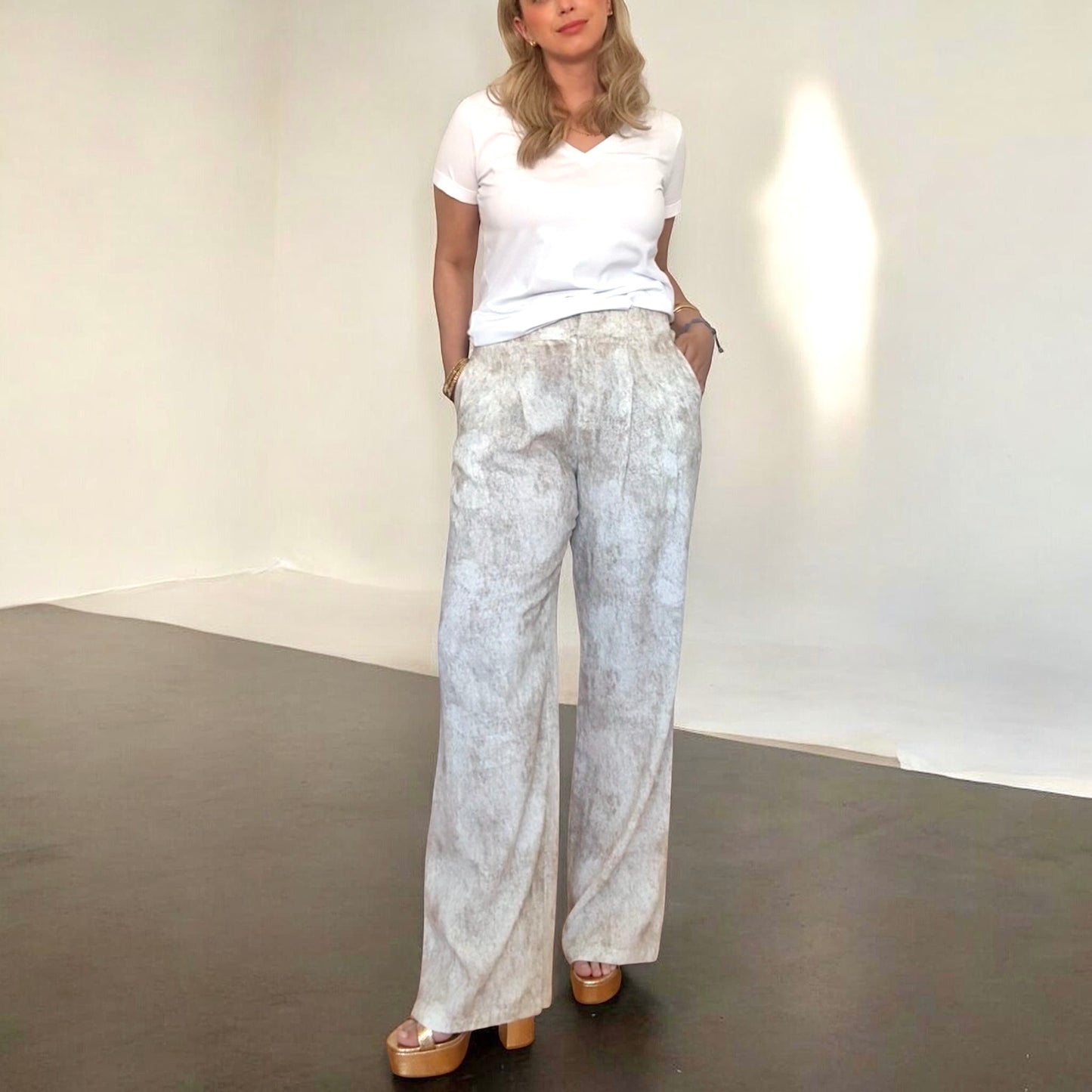 Pantalón fluido beige&camel