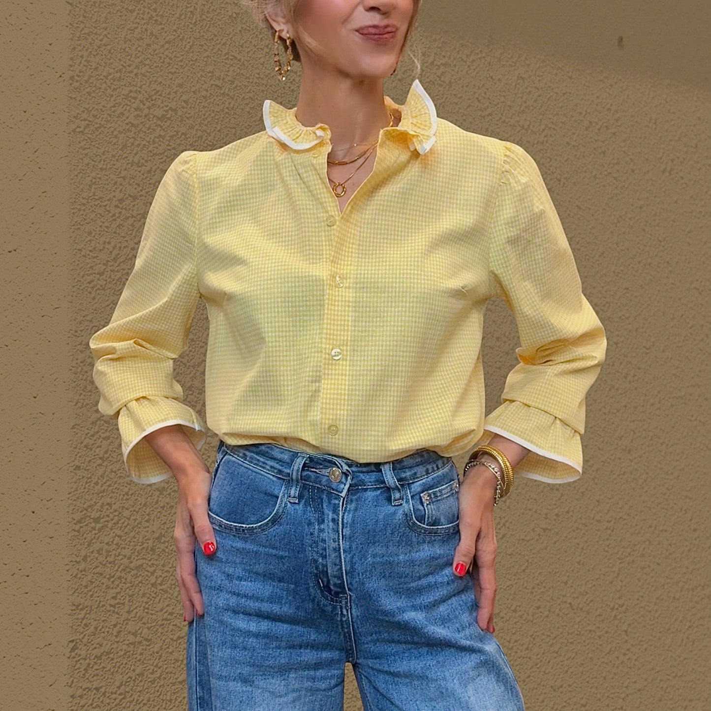 Camisa cuadros vichy amarillo