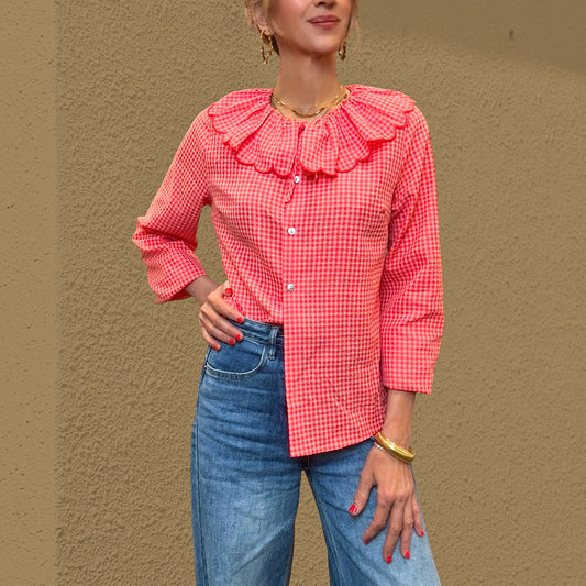 Camisa cuadros vichy coral