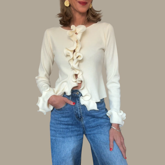 Chaqueta volantes beige claro